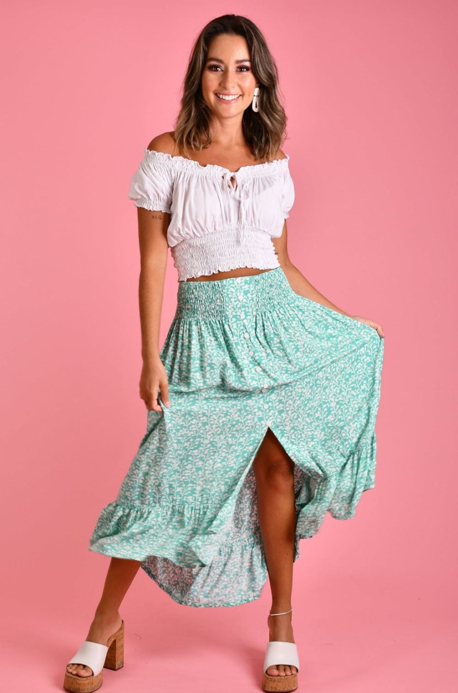 GO GIRL Skirts | Vglk050 - Rouched Midi Skirt Blossom Mint