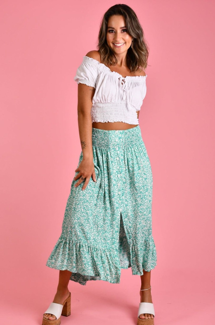 GO GIRL Skirts | Vglk050 - Rouched Midi Skirt Blossom Mint