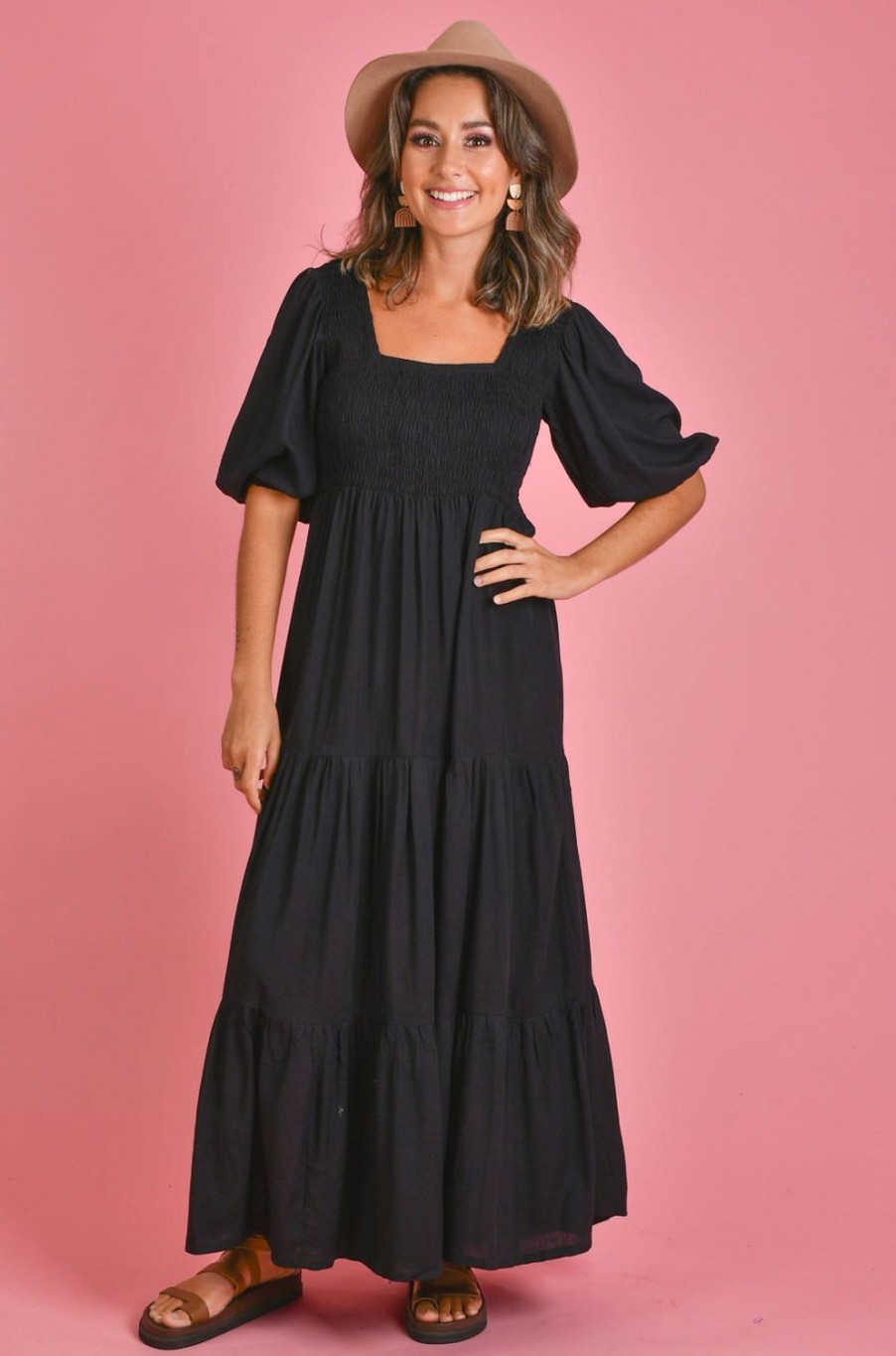 GO GIRL Dresses | Vgld145 - Montauk 3/4 Sleeve Maxi Dress Black