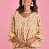 BODACIOUS Tops | Vblt112 - V Neck Batwing Top Spotted Leaf Mustard