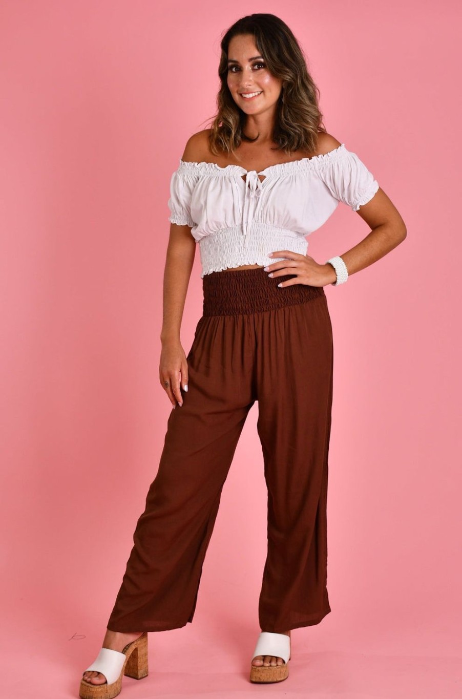 GO GIRL Pants | Vglp067 - Long Rouched Pants Chocolate