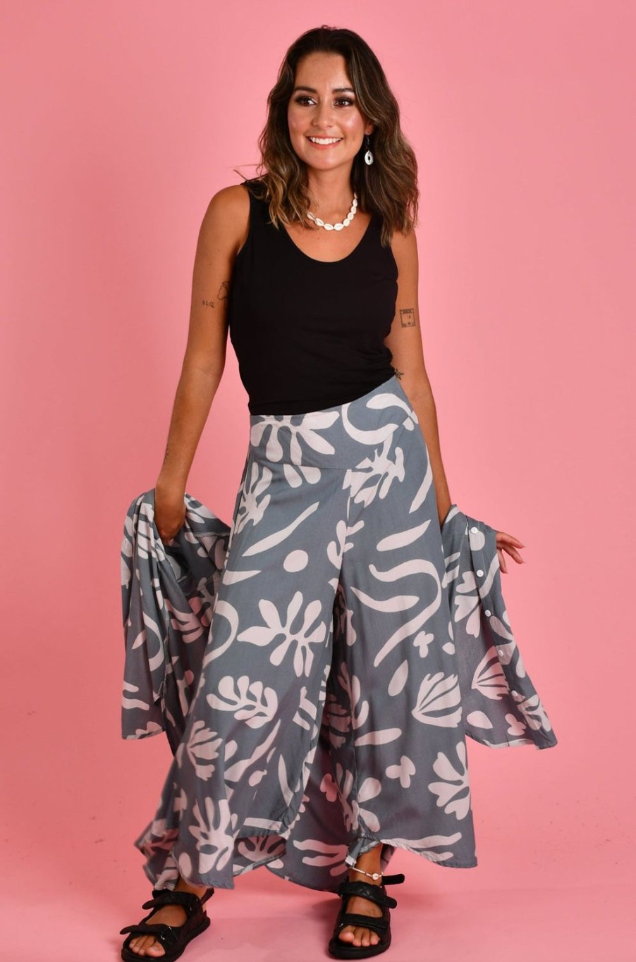 BODACIOUS Pants | Vblp106 - Sydney Wide Leg Pant Coral Reef Green