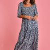 GO GIRL Dresses | Vgld145 - Montauk 3/4 Sleeve Maxi Dress Primrose Navy