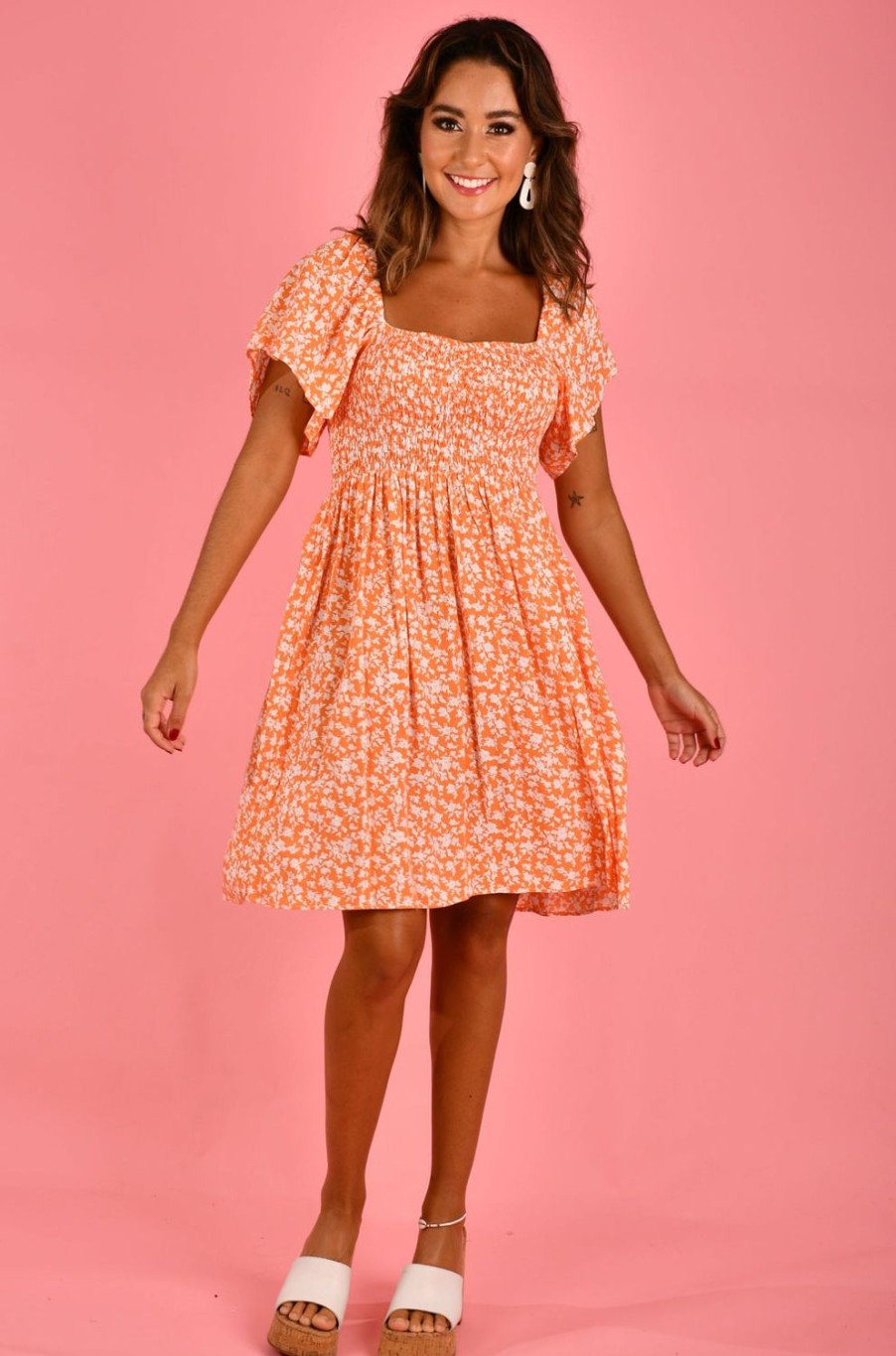 GO GIRL Dresses | Vgld233 - Bella Short Dress Primrose Tangerine