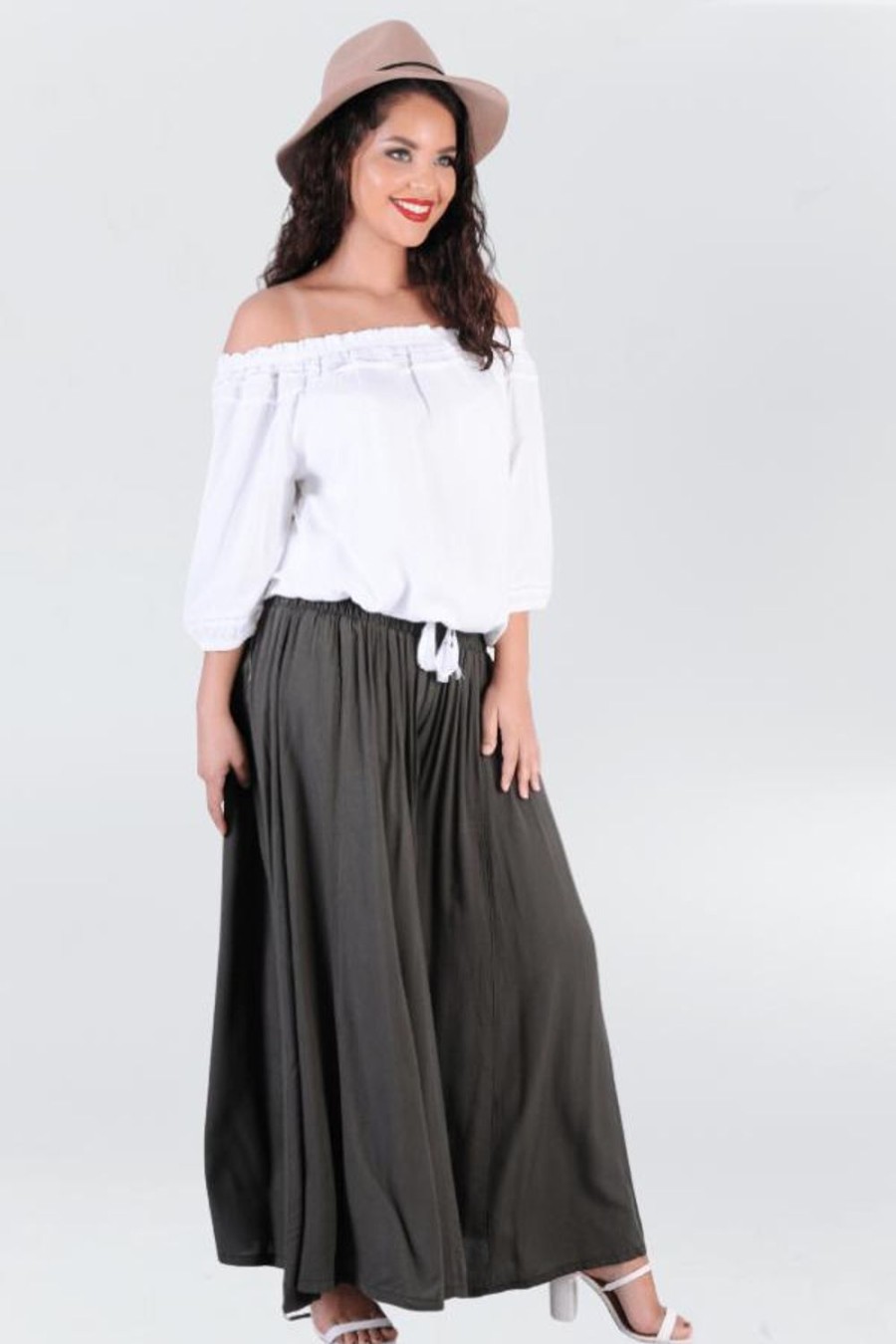 BODACIOUS Pants | Vblp206 - Fremantle Rouched Wide Leg Pant Grey Olive