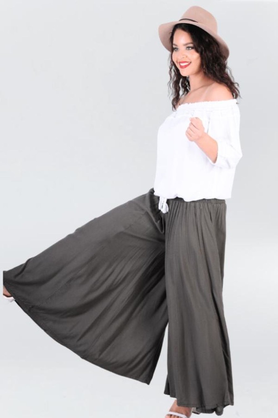 BODACIOUS Pants | Vblp206 - Fremantle Rouched Wide Leg Pant Grey Olive