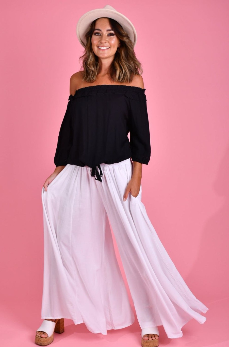 BODACIOUS Pants | Vblp206 - Fremantle Rouched Wide Leg Pant White