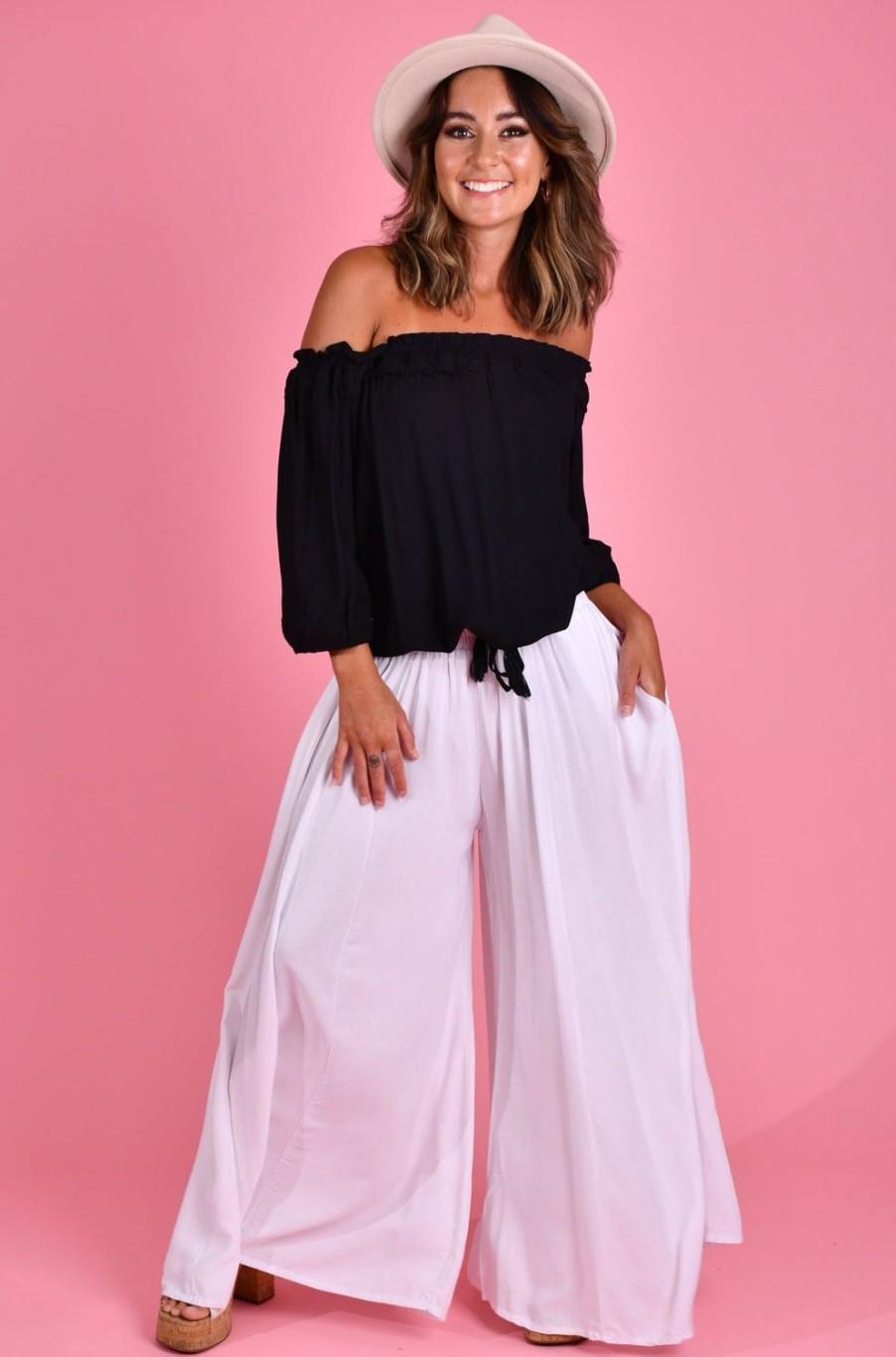 BODACIOUS Pants | Vblp206 - Fremantle Rouched Wide Leg Pant White