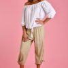 GO GIRL Pants | Vglp051 - 3/4 Rouched Tie Pants Natural