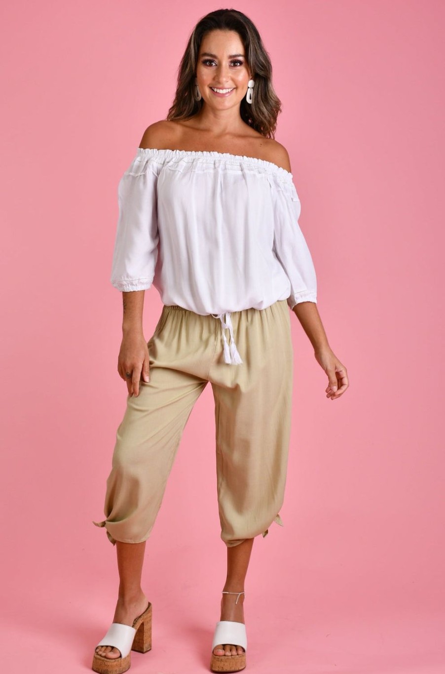 GO GIRL Pants | Vglp051 - 3/4 Rouched Tie Pants Natural