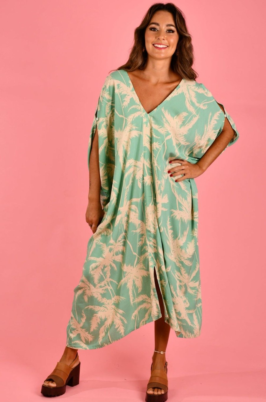 BODACIOUS Kaftans | Vbld348 - Cushla Dress Fiji Palms