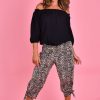 GO GIRL Pants | Vglp051 - 3/4 Rouched Tie Pants - Cheetah Tan Cheetah Tan Print