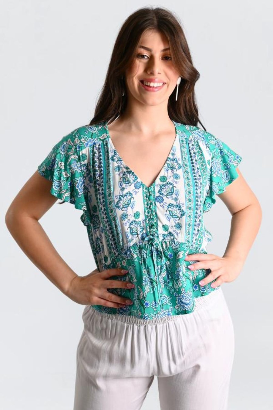 JAR OF HEARTS Tops | Vjht250 - Boho Lover Top Jingle Bell Bloom Green