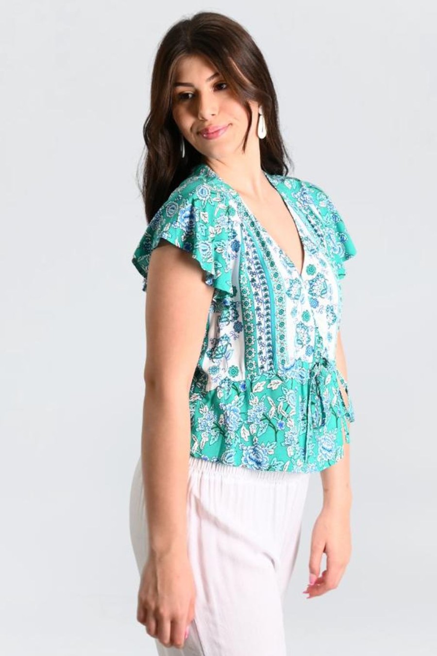 JAR OF HEARTS Tops | Vjht250 - Boho Lover Top Jingle Bell Bloom Green