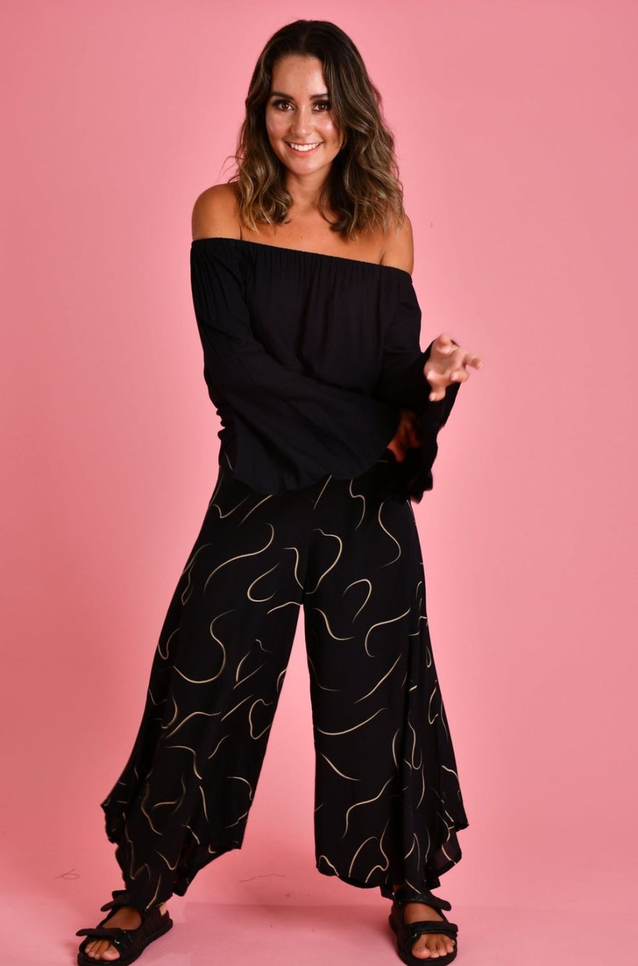 BODACIOUS Pants | Vblp106 - Sydney Wide Leg Pant Swirl Black