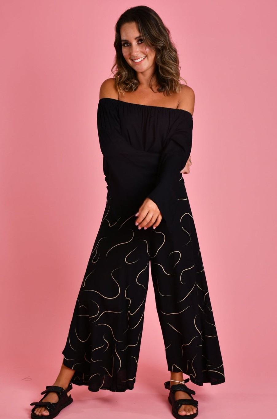 BODACIOUS Pants | Vblp106 - Sydney Wide Leg Pant Swirl Black