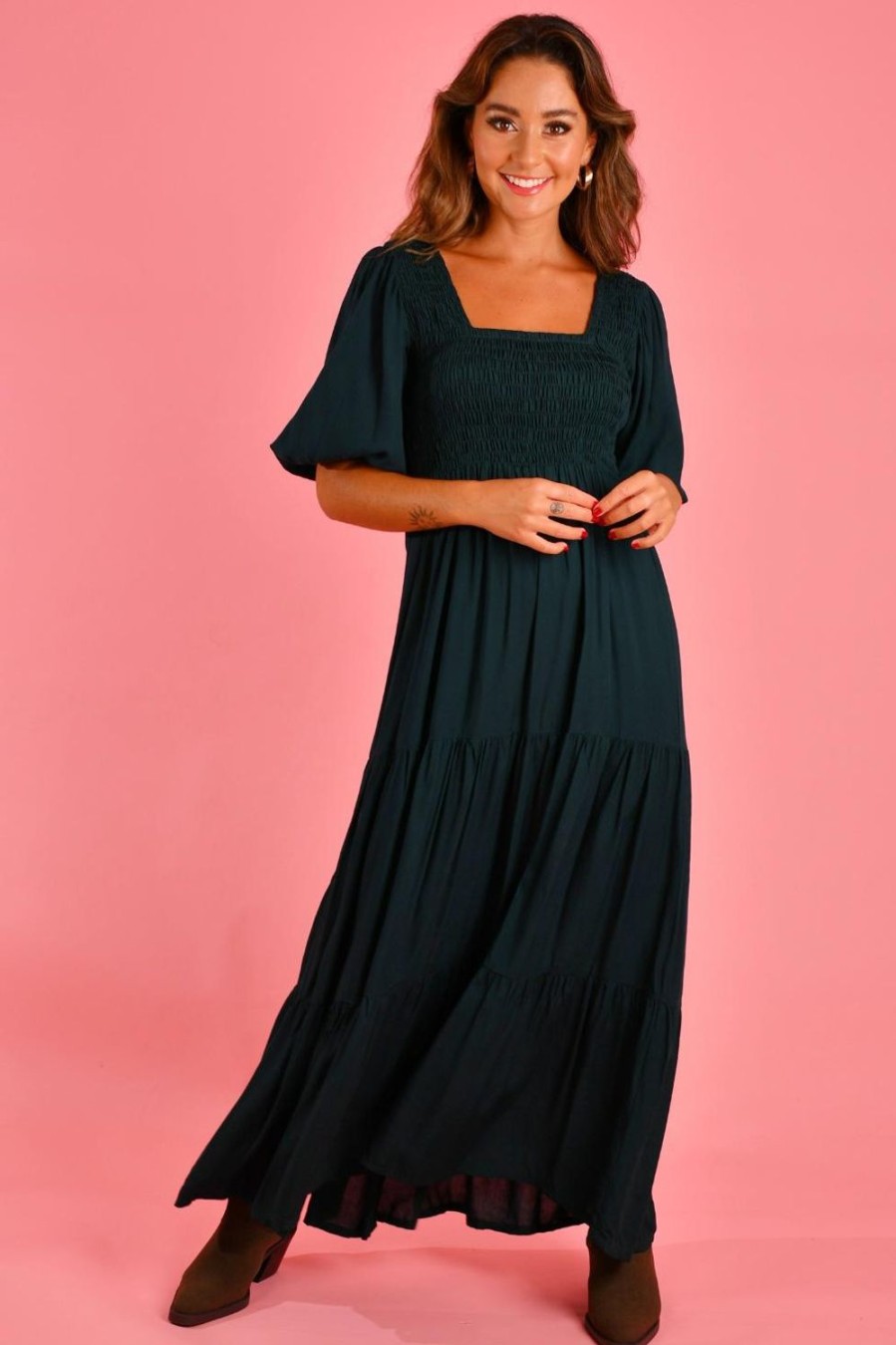 GO GIRL Dresses | Vgld145 - Montauk 3/4 Sleeve Maxi Dress Forest