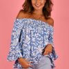 BODACIOUS Tops | Vblt113 - Rouched Bell Sleeve Top Aztec Blue