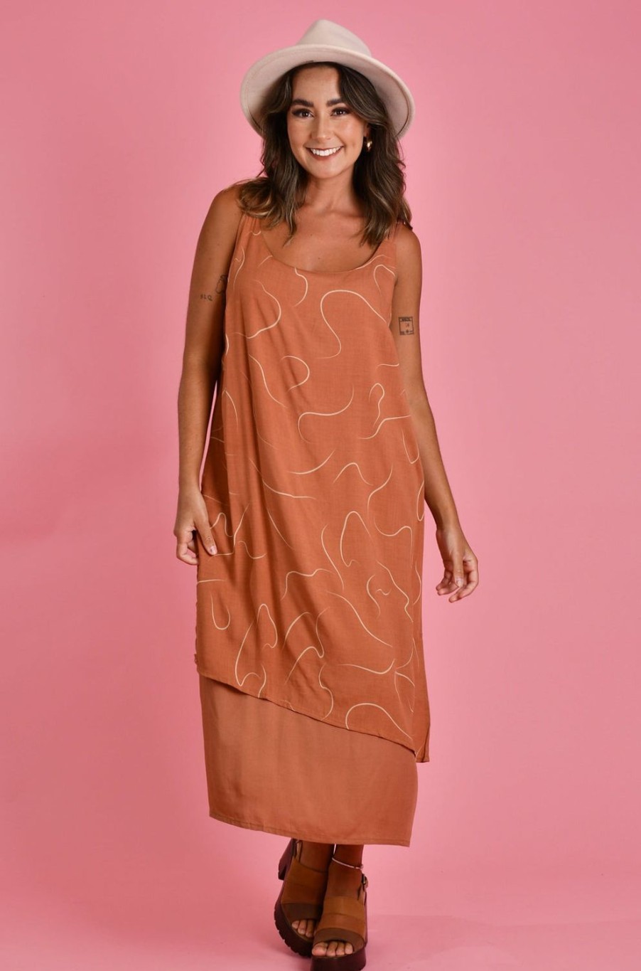 BODACIOUS Dresses | Vbld095 - Overlap Dress Swirl Terracotta