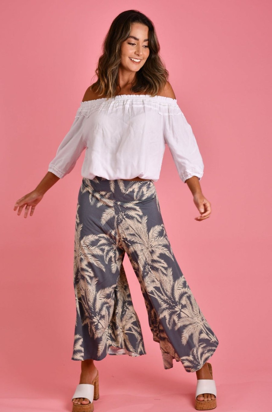 BODACIOUS Pants | Vblp106 - Sydney Wide Leg Pant Palm Tree Grey