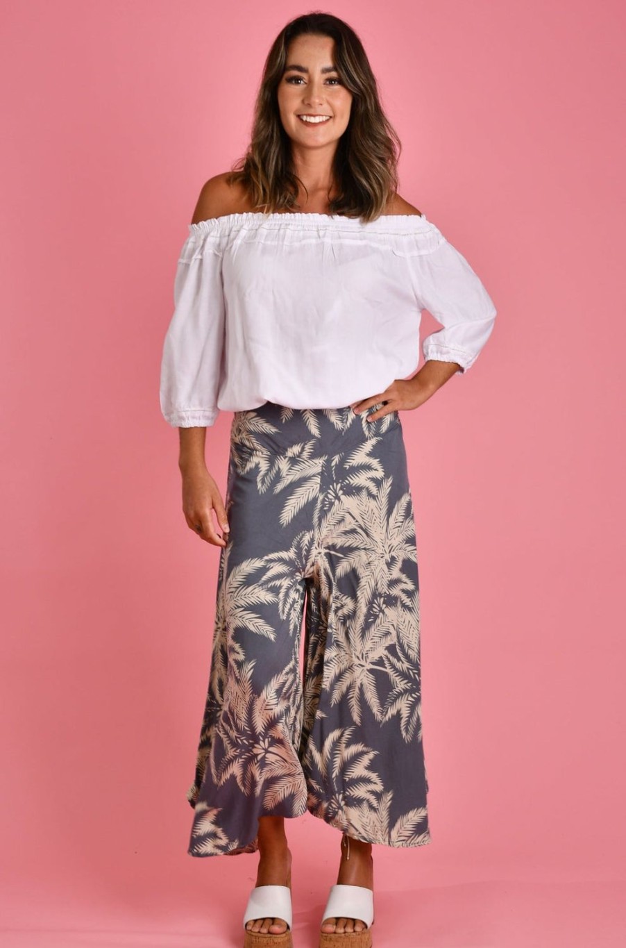 BODACIOUS Pants | Vblp106 - Sydney Wide Leg Pant Palm Tree Grey