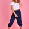 GO GIRL Pants | Vglp051 - 3/4 Rouched Tie Pants Navy