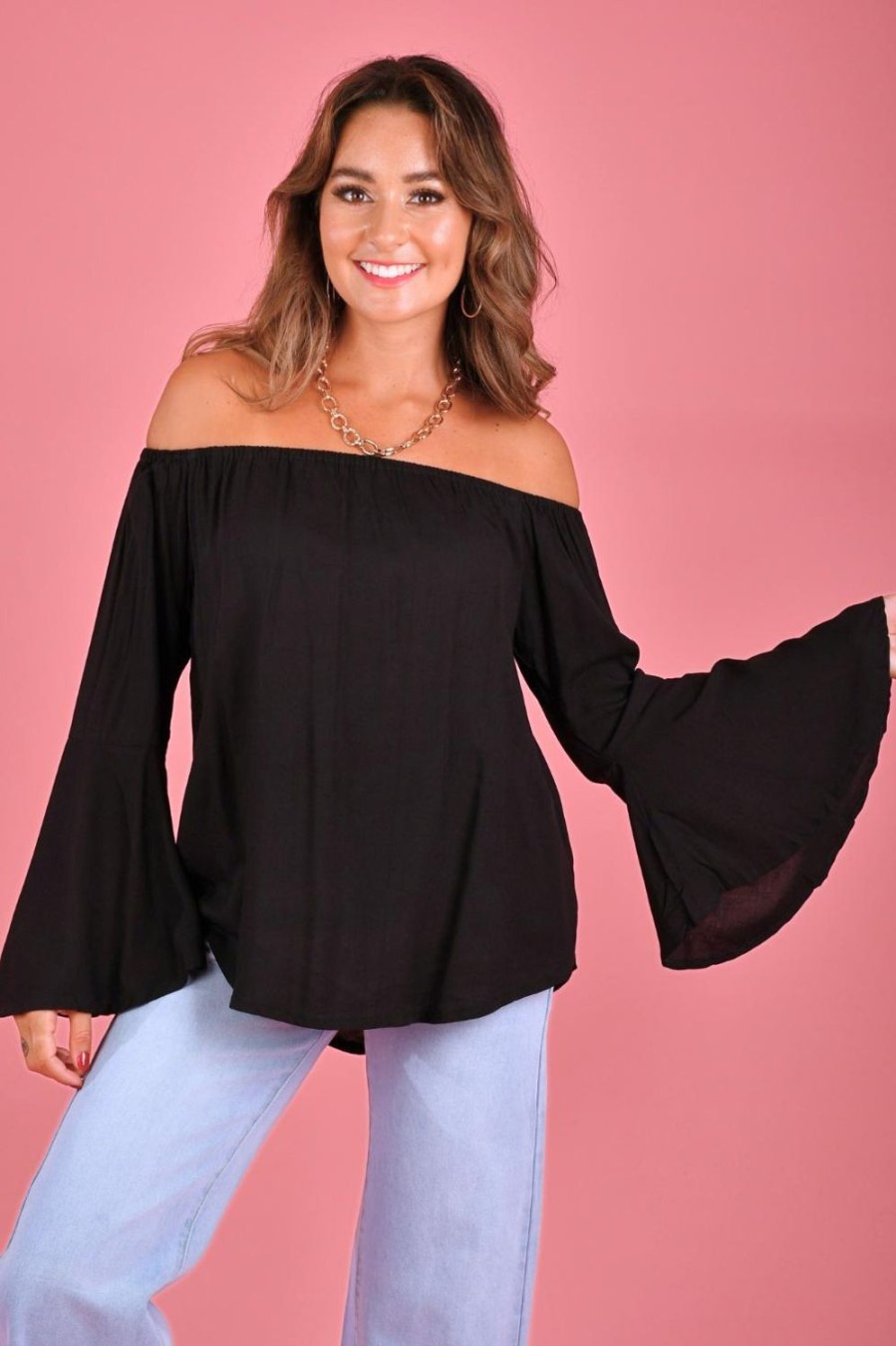 GO GIRL Tops | Vglt889 - Bell Sleeve Top Black