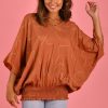 BODACIOUS Tops | Vblt112 - V Neck Batwing Top Swirl Terracota