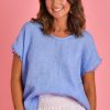 LA SOFIA Tops | Vlst350 (22C811) - Capri Linen T Shirt Sea Blue