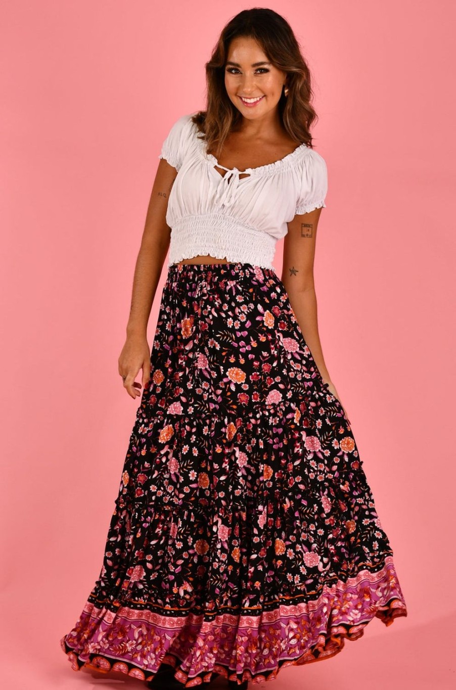 JAR OF HEARTS Skirts | Vjhk052 - Boho Lover Maxi Skirt Floriade Blush