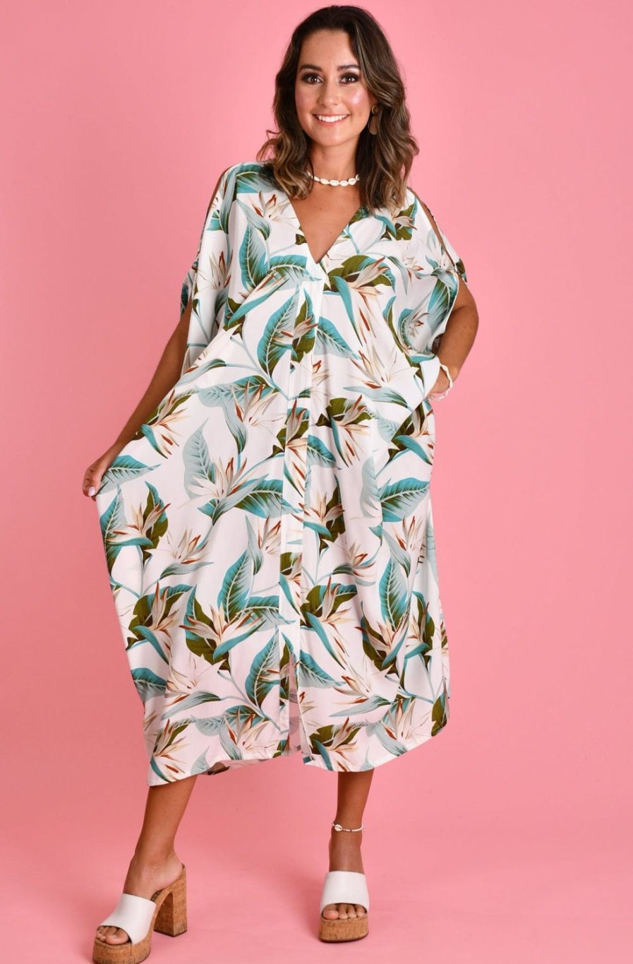 BODACIOUS Kaftans | Vbld348 - Cushla Dress White Bird Of Paradise