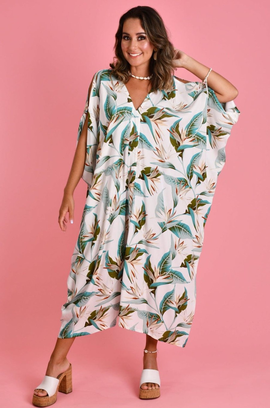 BODACIOUS Kaftans | Vbld348 - Cushla Dress White Bird Of Paradise