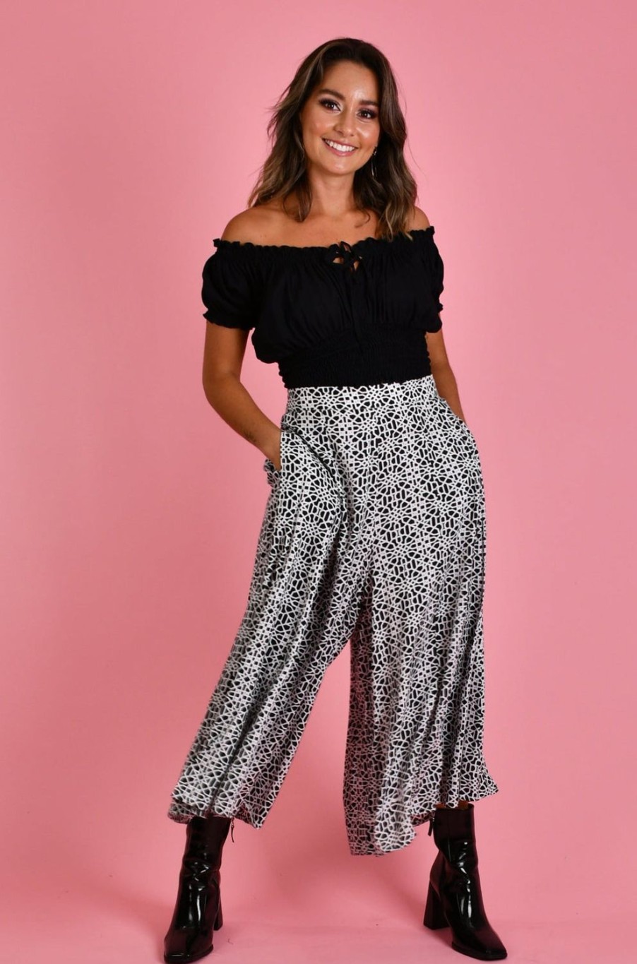 GO GIRL Pants | Vglp280 - Carmella Pant With Pockets - Black/White Mosaic