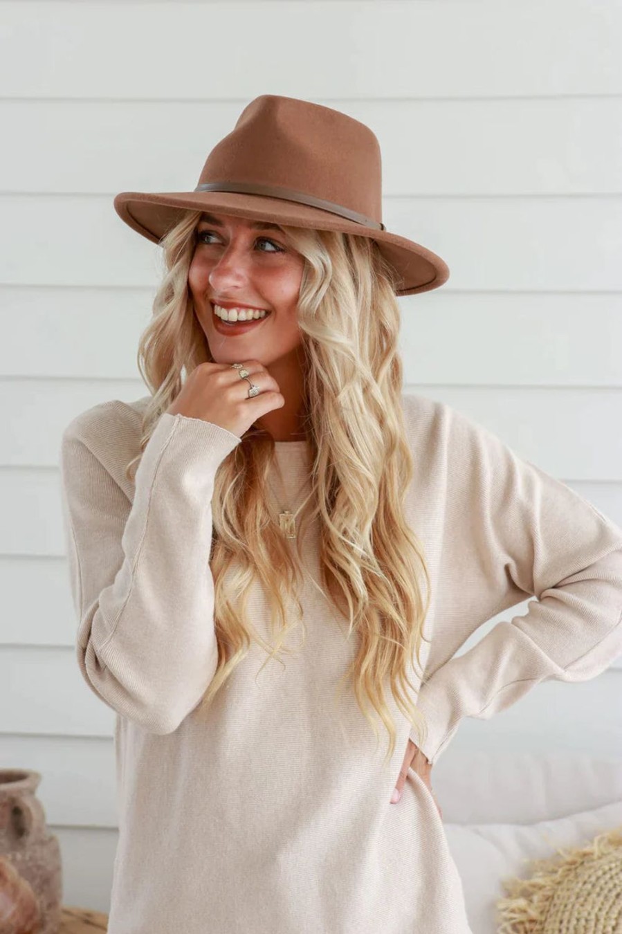 FREE SPIRIT Hats | Fsh2107 - Wool Felt Hat W/Contrast Band Trim - Tan