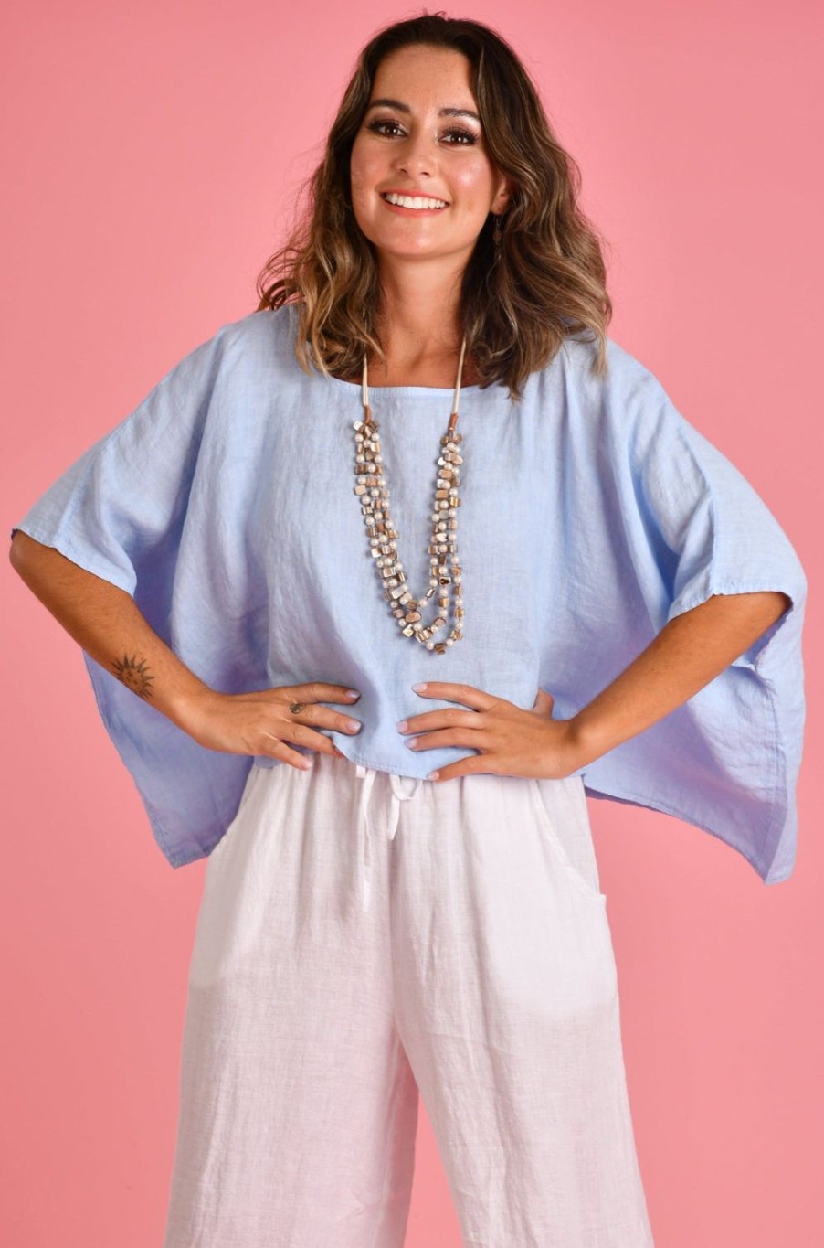 LA SOFIA Tops | Vlst020 (23C1098) - Amalfi Top - Sky Blue Cielo (Baby Blue)