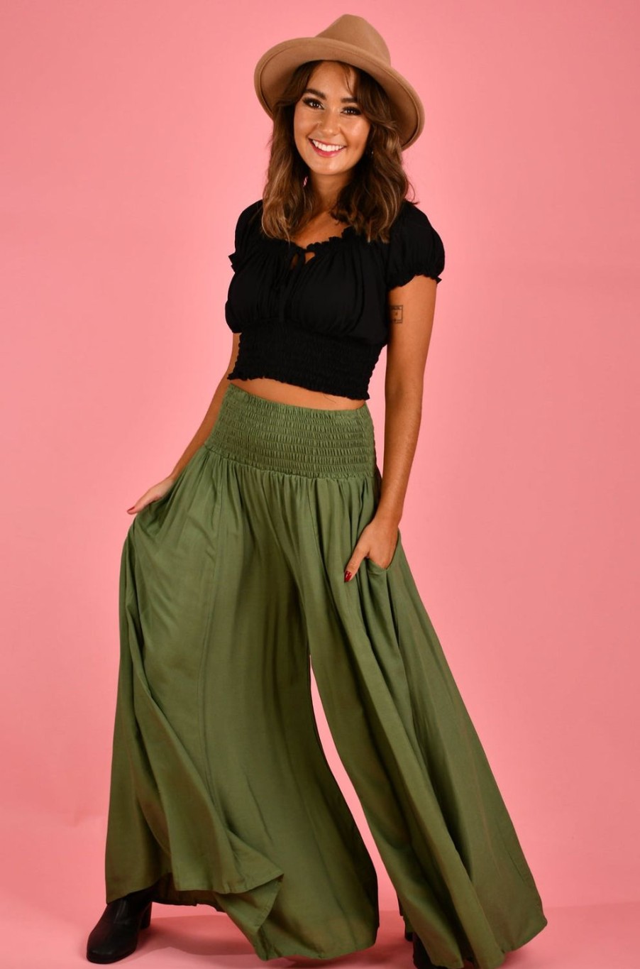 BODACIOUS Pants | Vblp206 - Fremantle Rouched Wide Leg Pant Soft Khaki