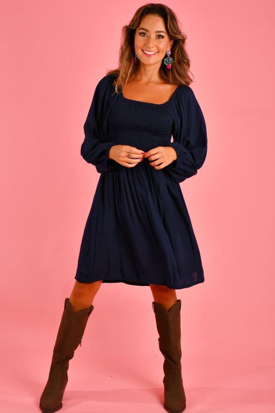 GO GIRL Dresses | Vgld142 - Montclair Long Sleeve Short Dress Navy