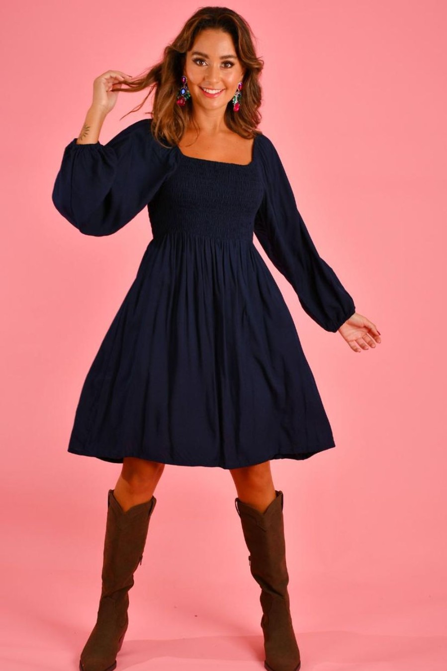 GO GIRL Dresses | Vgld142 - Montclair Long Sleeve Short Dress Navy