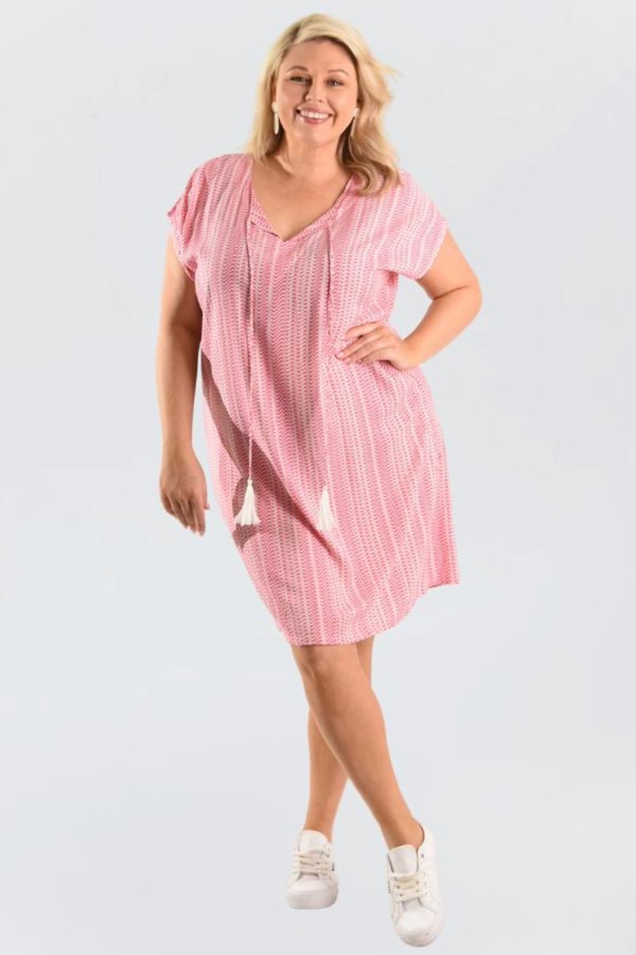 BODACIOUS Kaftans | Vbld130 - Holiday Shift Dress Wave Pink