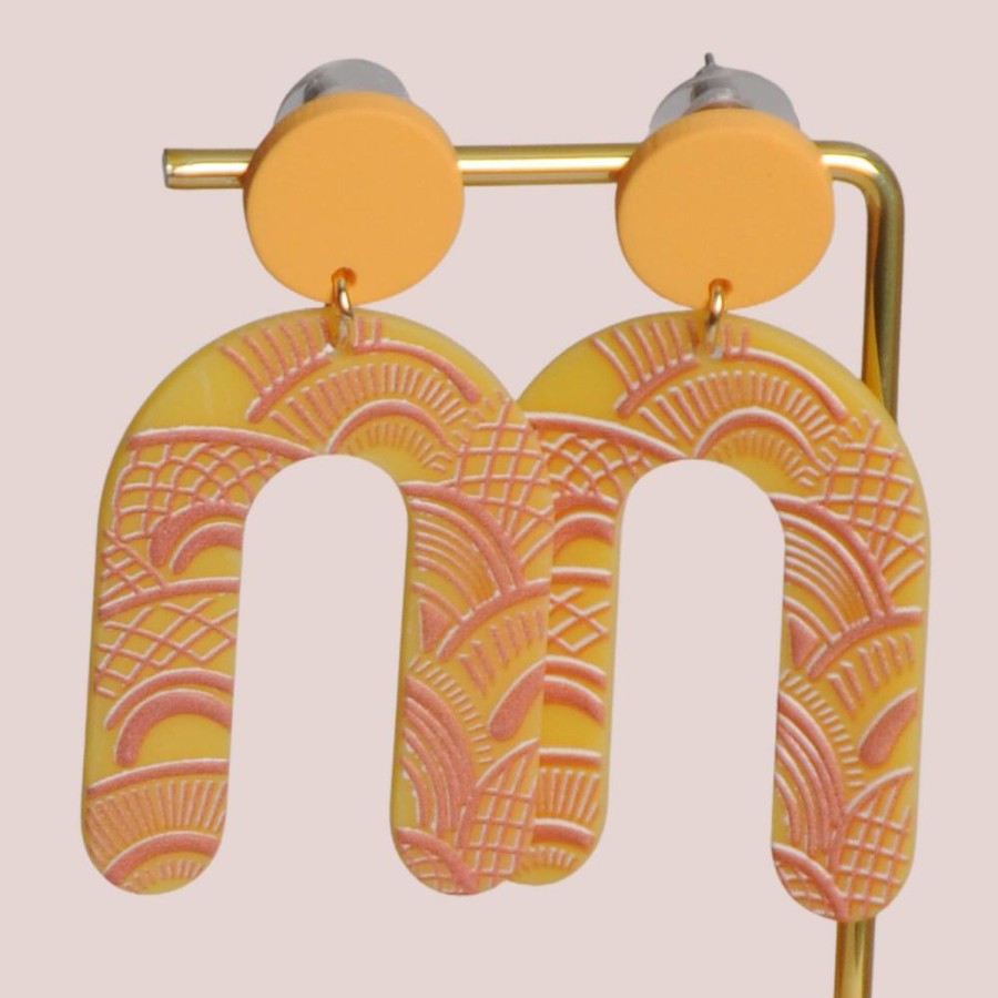 GO GIRL ACCESSORIES Earrings | Gj0029 - Yellow/Pink Native Art Rainbow Earrings