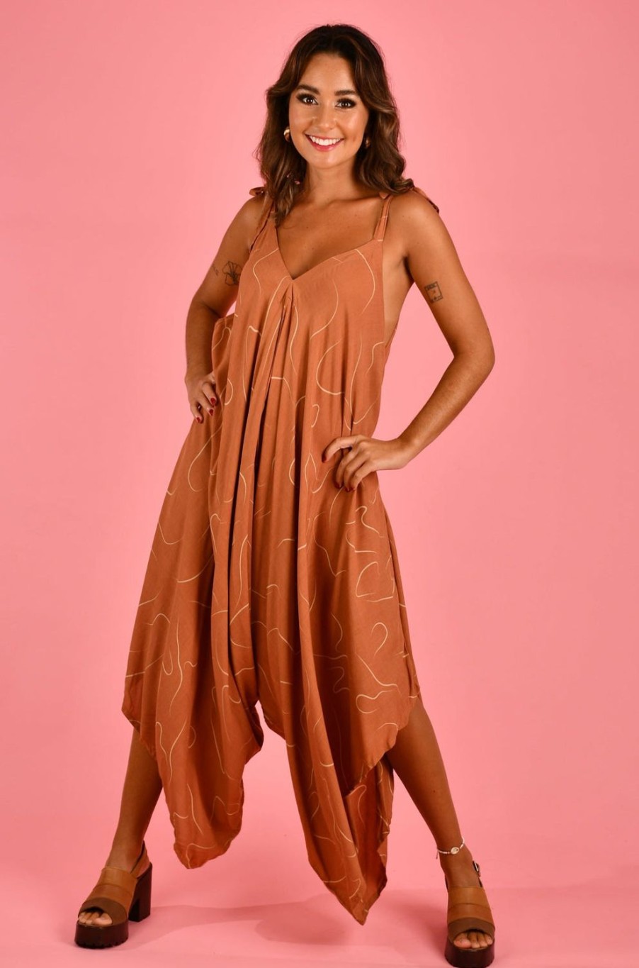 BODACIOUS Jumpsuits + Playsuits | Vblj006 - Charlotte Jumpsuit Swirl Terracotta