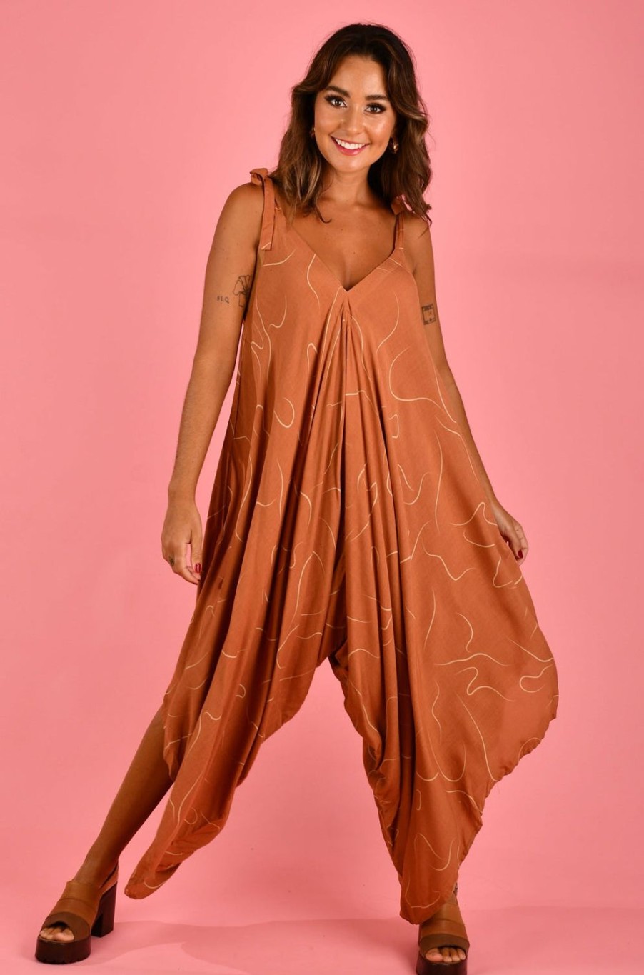 BODACIOUS Jumpsuits + Playsuits | Vblj006 - Charlotte Jumpsuit Swirl Terracotta