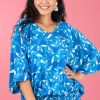 BODACIOUS Tops | Vblt112 - V Neck Batwing Top Summer Splice Blue