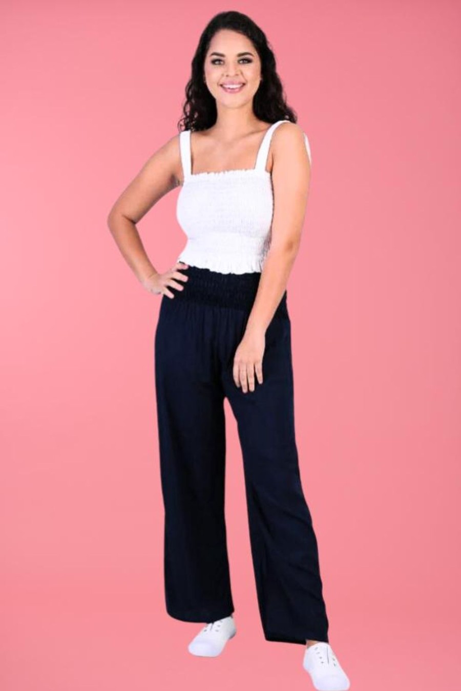 GO GIRL Pants | Vglp067 - Long Rouched Pants Navy