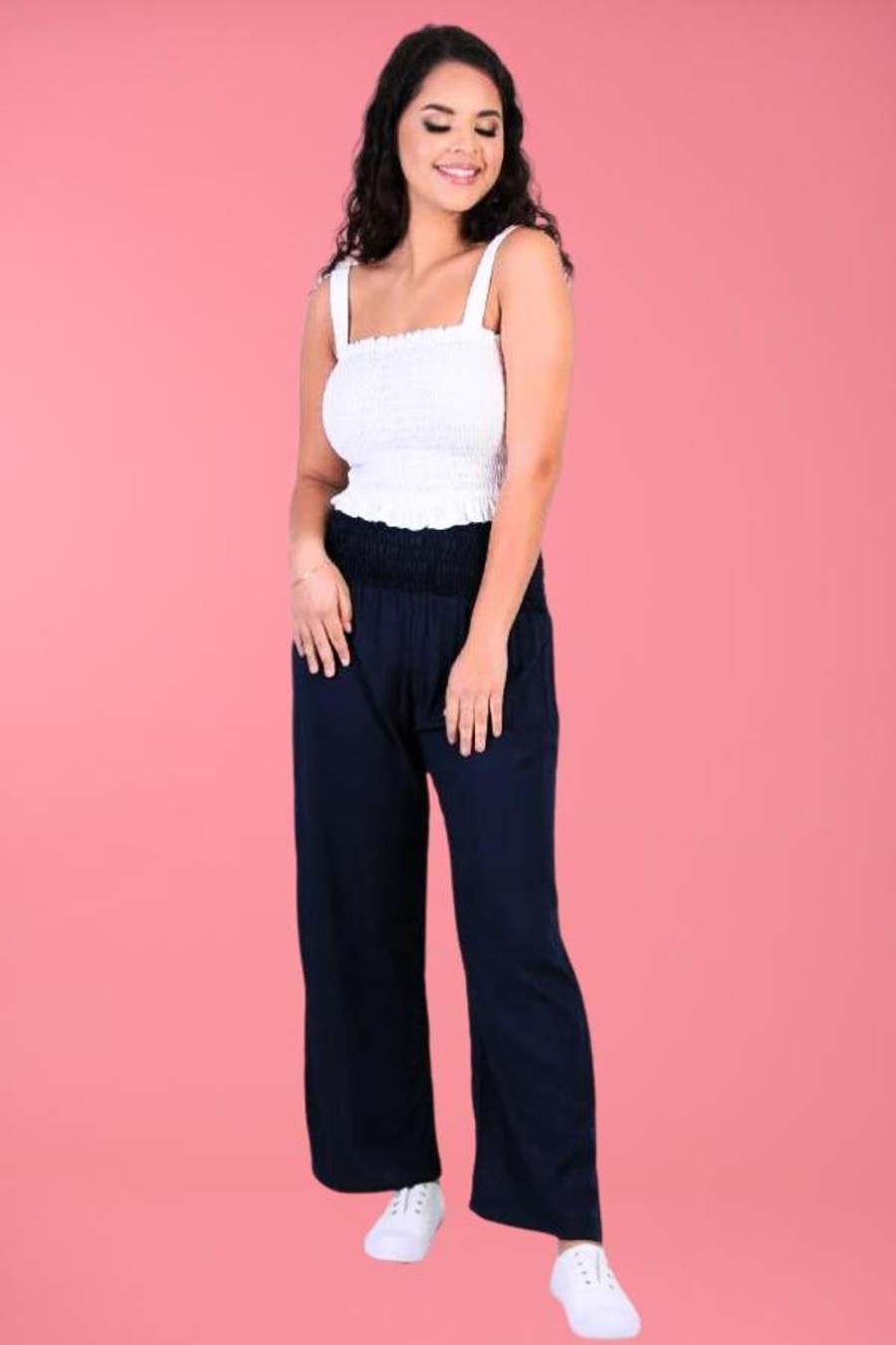 GO GIRL Pants | Vglp067 - Long Rouched Pants Navy