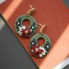 GO GIRL ACCESSORIES Earrings | Gj0414 - Green Circle With Red Flower Wreath Earrings