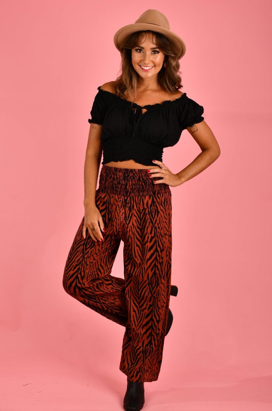 GO GIRL Pants | Vglp067 - Long Rouched Pants Zebra Rust