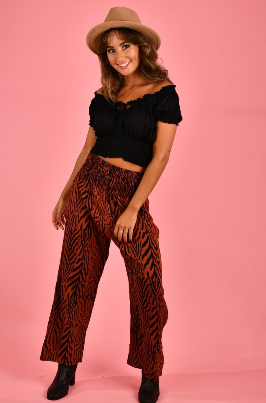 GO GIRL Pants | Vglp067 - Long Rouched Pants Zebra Rust