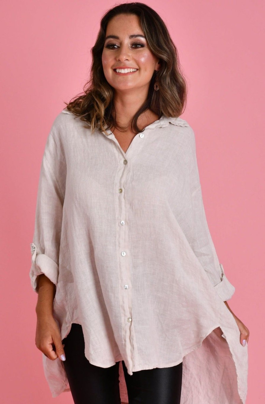 LA SOFIA Tops | Vlst600 (22C196) - Naples Linen Button Up Natural