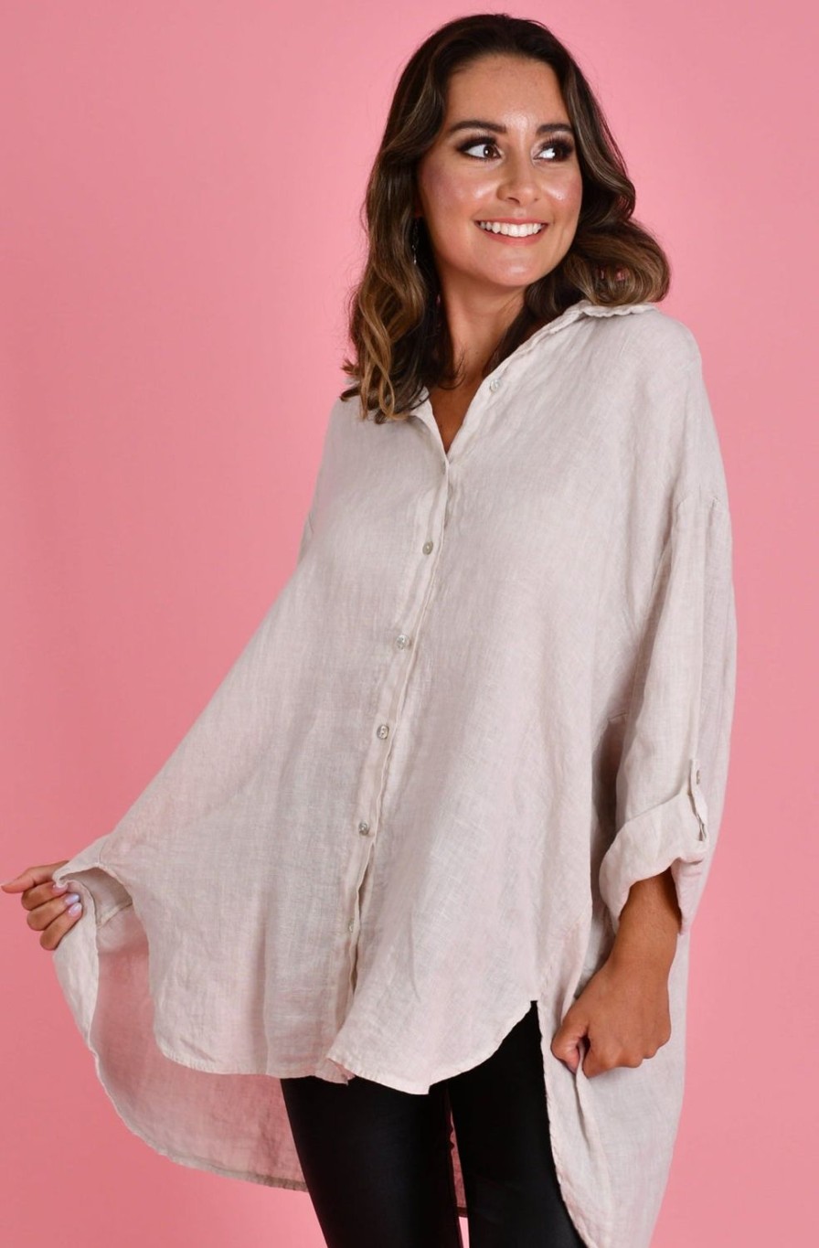 LA SOFIA Tops | Vlst600 (22C196) - Naples Linen Button Up Natural